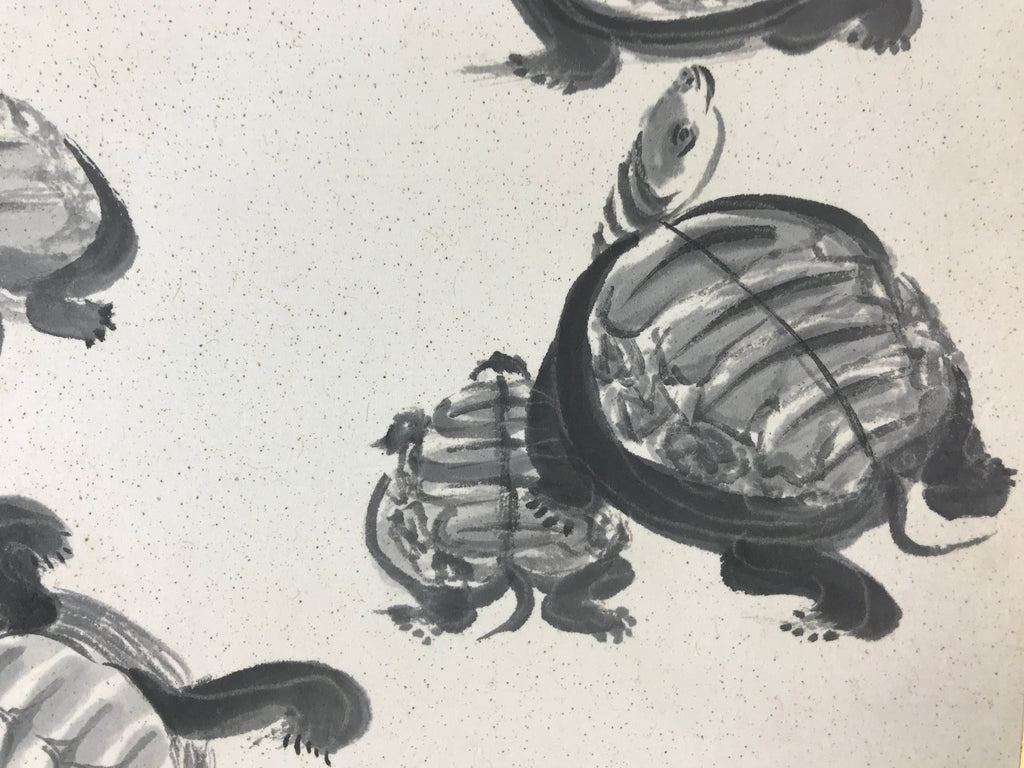 Japanese Art Board Vtg Shikishi Paper Hand Drawn Picture Turtles A454