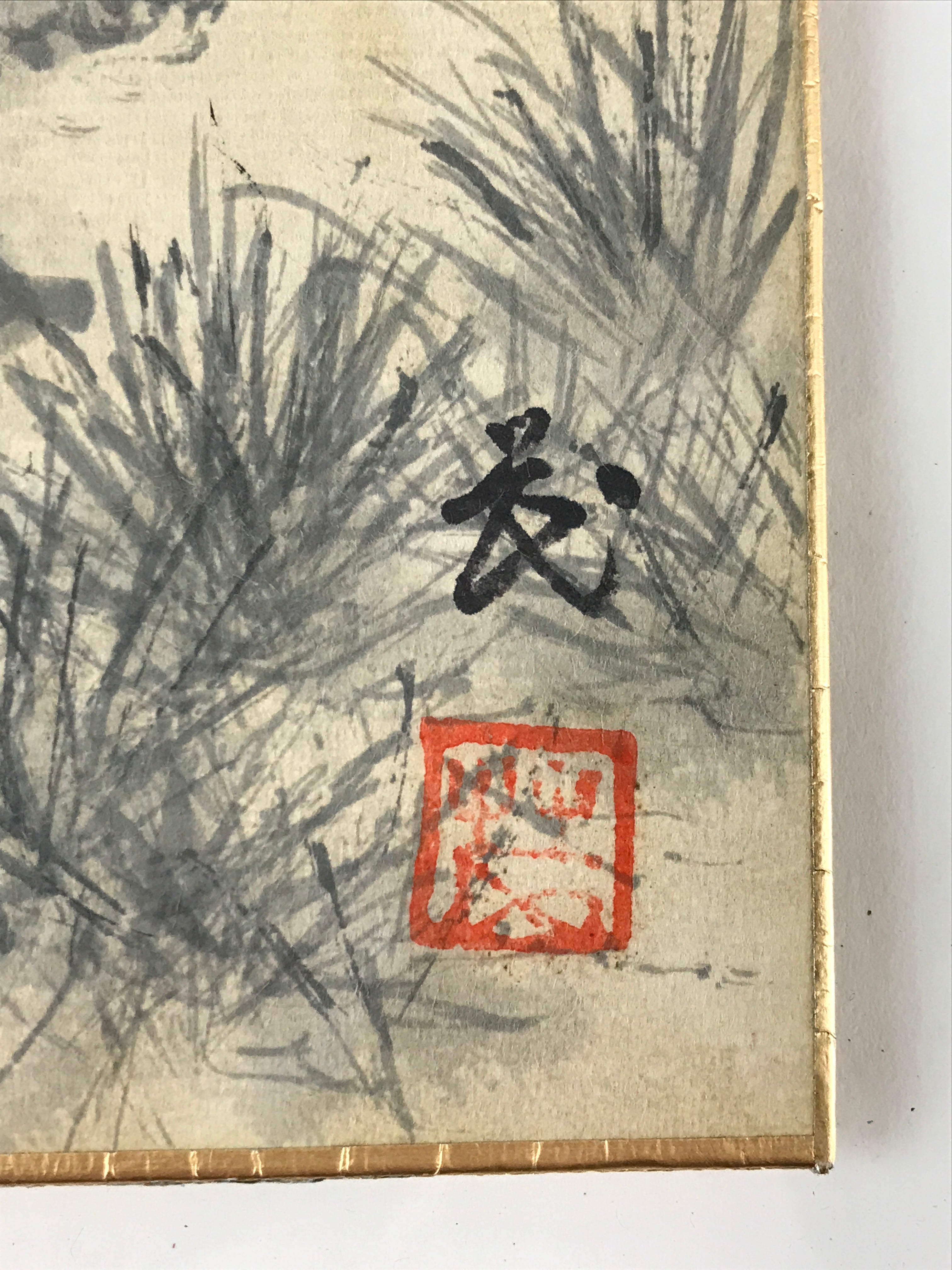 Japanese Art Board Vtg Shikishi Paper Hand Drawn Picture Two Cranes A453