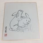 Japanese Art Board Vtg Shikishi Paper Hand Drawn Picture White Rabbit A380