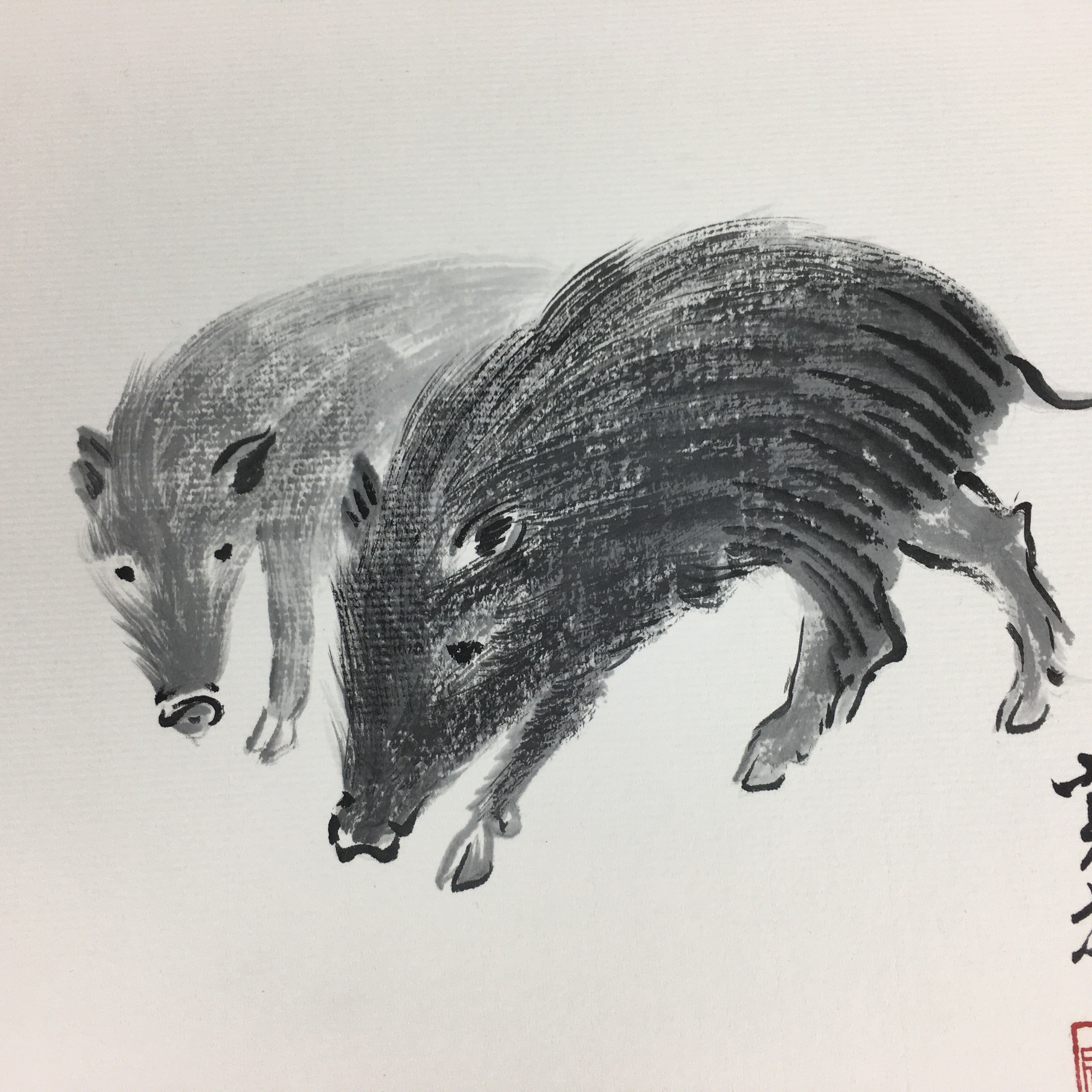 Japanese Art Board Vtg Shikishi Paper Hand Drawn Picture Zodiac Boar A385