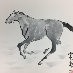 Japanese Art Board Vtg Shikishi Paper Hand Drawn Picture Zodiac Horse A382