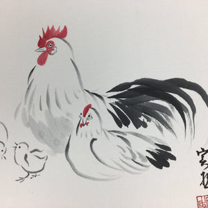 Japanese Art Board Vtg Shikishi Paper Hand Drawn Picture Zodiac Rooster A384