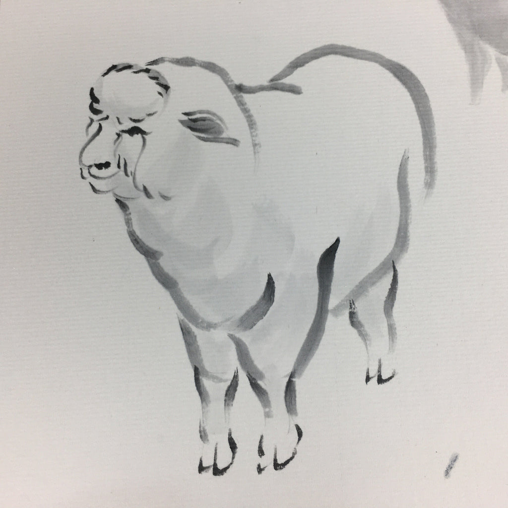 Japanese Art Board Vtg Shikishi Paper Hand Drawn Picture Zodiac Sheep A383