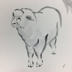Japanese Art Board Vtg Shikishi Paper Hand Drawn Picture Zodiac Sheep A383