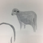 Japanese Art Board Vtg Shikishi Paper Hand Drawn Picture Zodiac Sheep A383