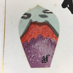 Japanese Art Board Vtg Shikishi Paper Hand Drawn Red Purple Mountain A339