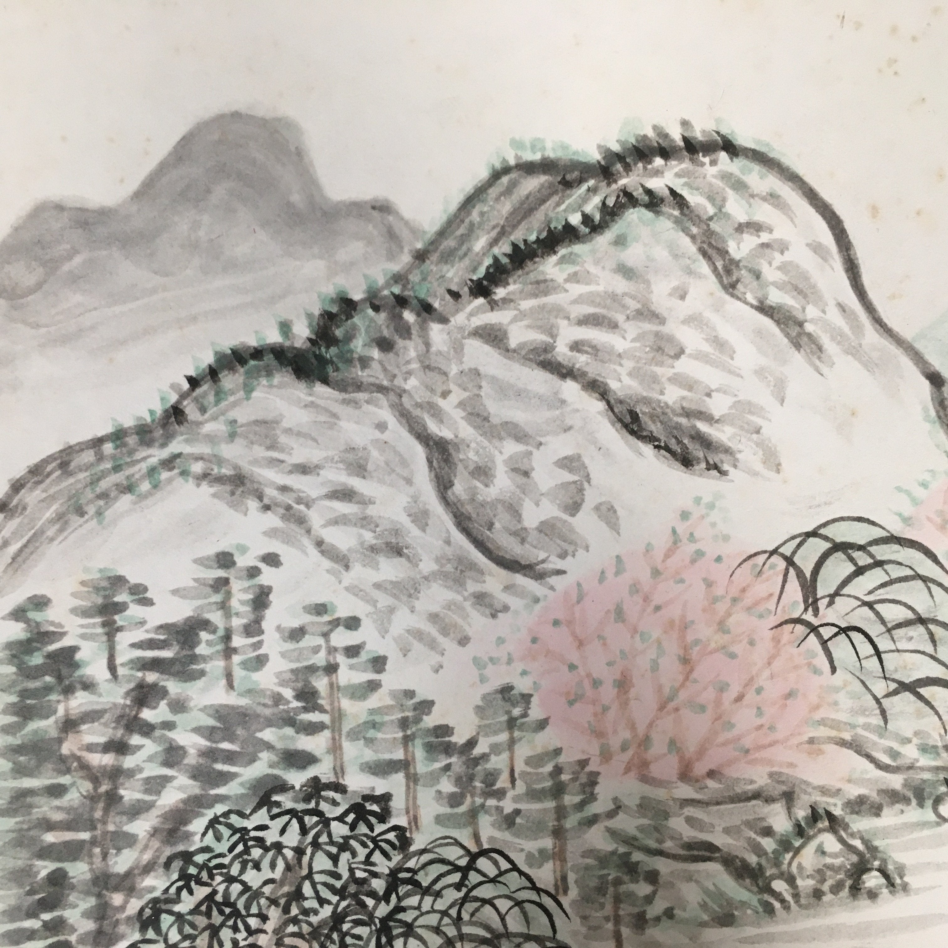 Japanese Art Board Vtg Shikishi Paper Hand-painted Cherry Blossom Mountains A280