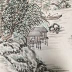 Japanese Art Board Vtg Shikishi Paper Hand-painted Cherry Blossom Mountains A280