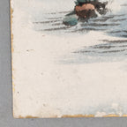 Japanese Art Board Vtg Shikishi Paper Hand-painted Couple Rocks A314