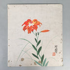 Japanese Art Board Vtg Shikishi Paper Hand-painted Lily Flower Red A313