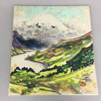 Japanese Art Board Vtg Shikishi Paper Hand-painted Mountain Scenery A328