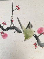 Japanese Art Board Vtg Shikishi Paper Hand-painted Plum Blossom Nightingale A312