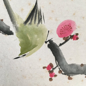 Japanese Art Board Vtg Shikishi Paper Hand-painted Plum Blossom Nightingale A312