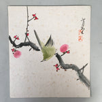 Japanese Art Board Vtg Shikishi Paper Hand-painted Plum Blossom Nightingale A312