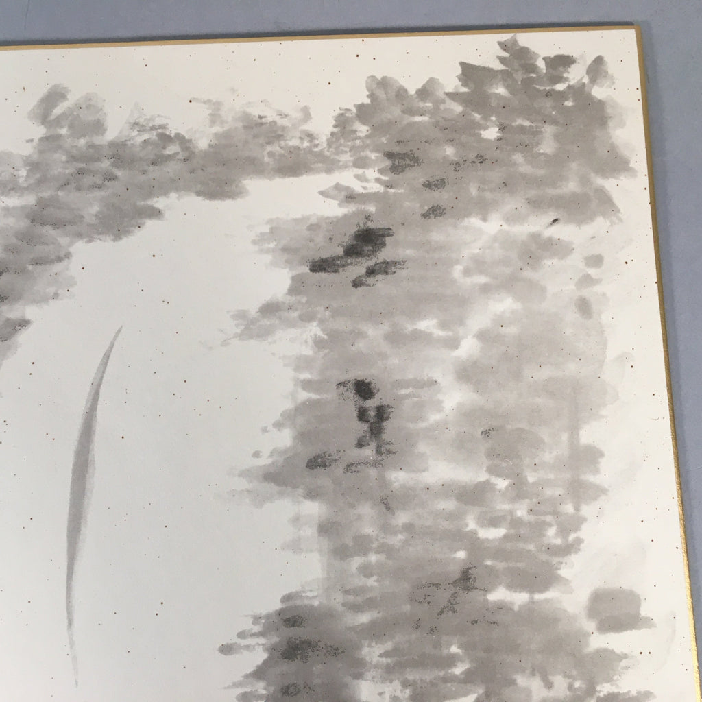 Japanese Art Board Vtg Shikishi Paper Hand-painted Sumie Black White Waterfall A