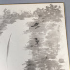 Japanese Art Board Vtg Shikishi Paper Hand-painted Sumie Black White Waterfall A