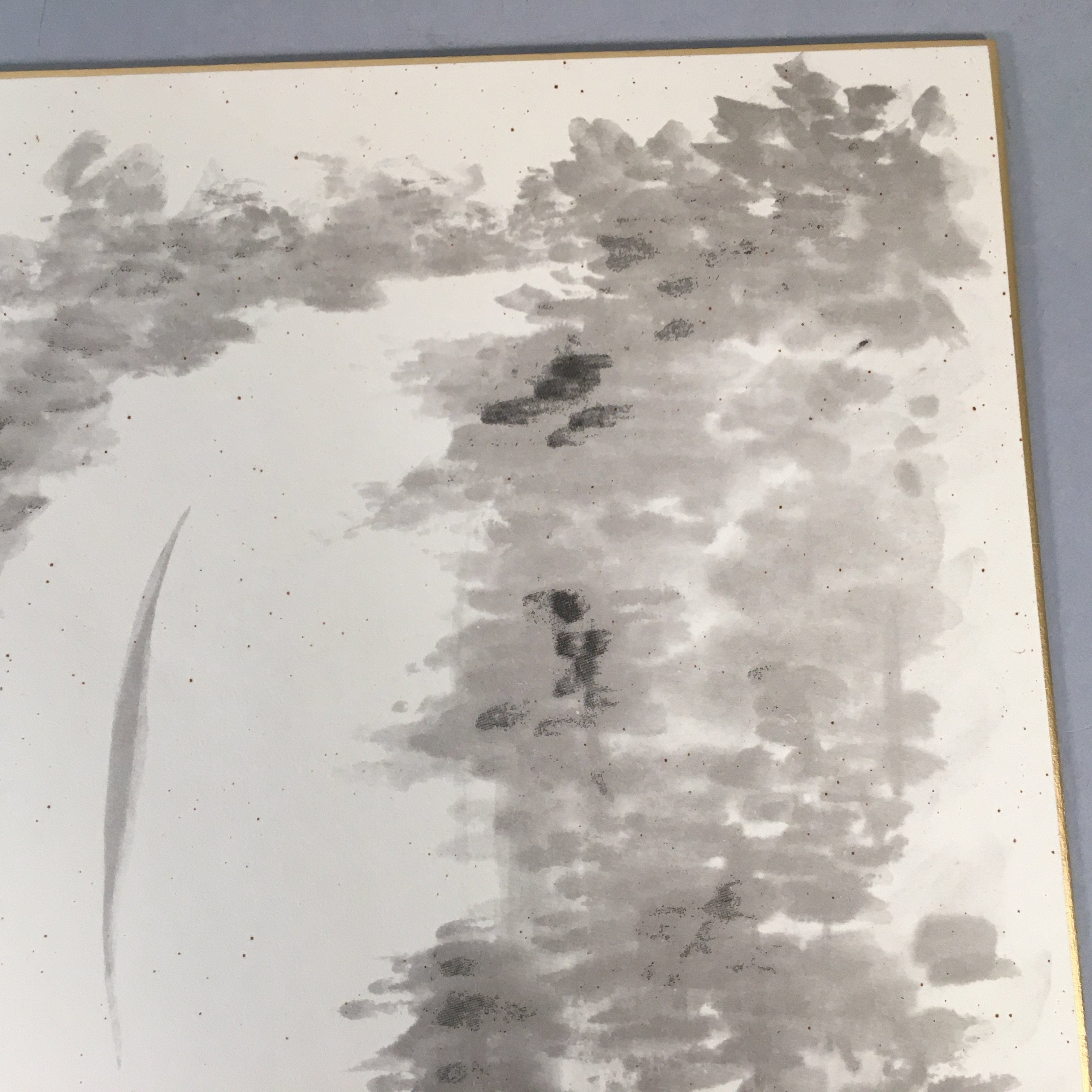 Japanese Art Board Vtg Shikishi Paper Hand-painted Sumie Black White Waterfall A