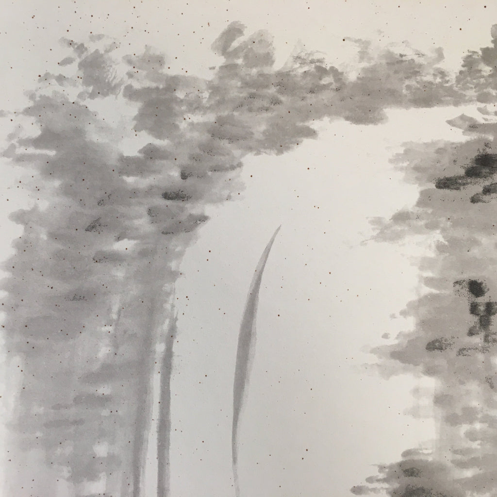 Japanese Art Board Vtg Shikishi Paper Hand-painted Sumie Black White Waterfall A