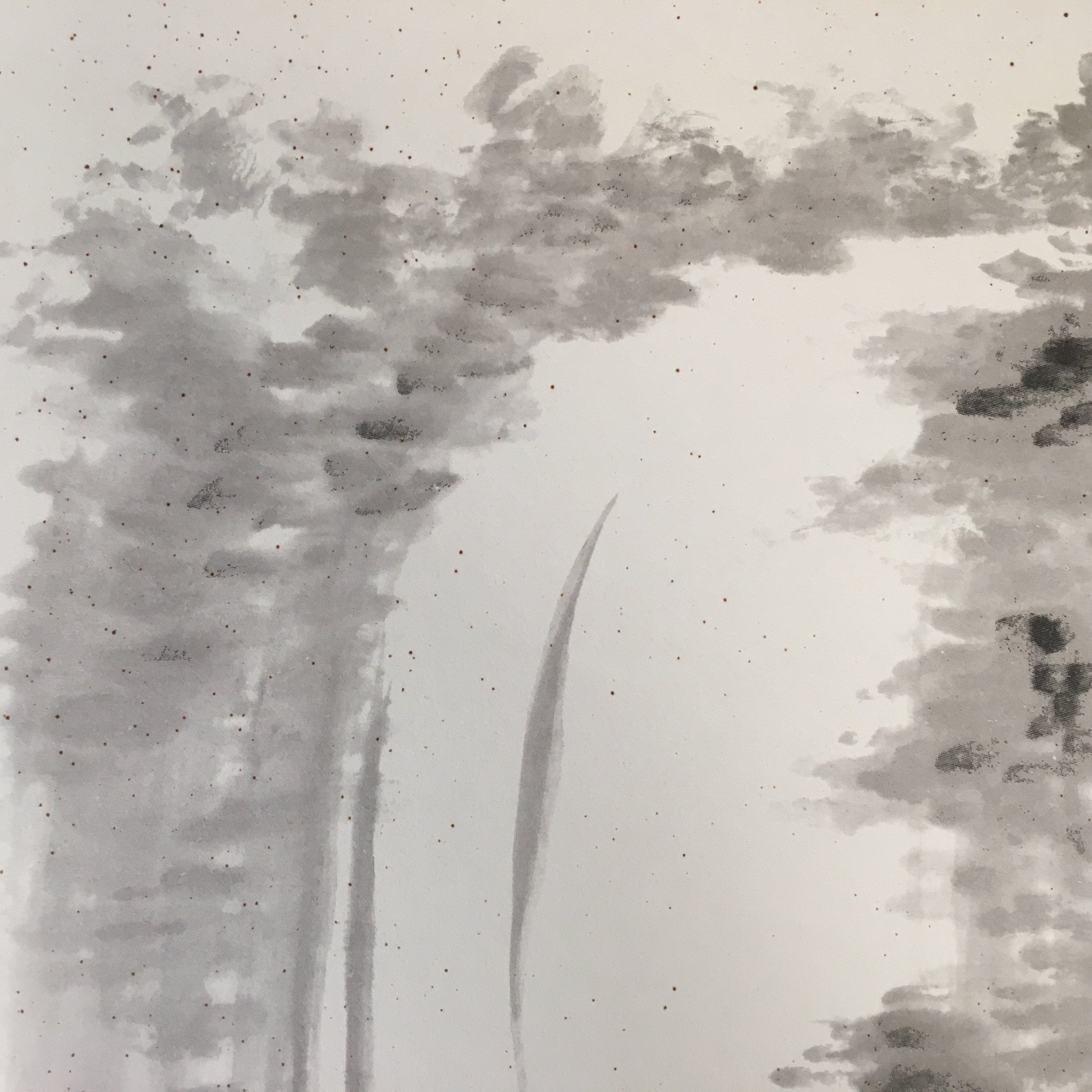 Japanese Art Board Vtg Shikishi Paper Hand-painted Sumie Black White Waterfall A