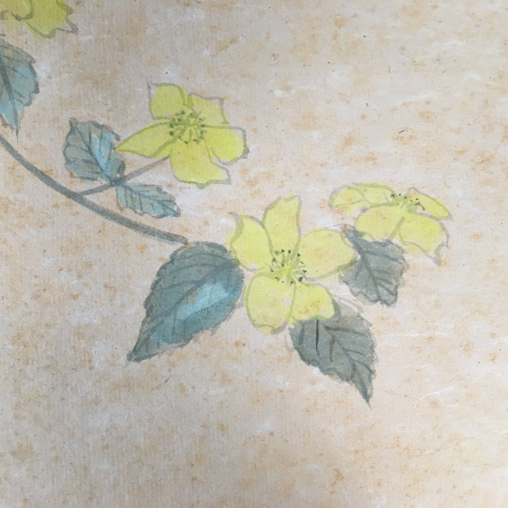Japanese Art Board Vtg Shikishi Paper Hand-painted Yellow Flower A304