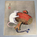 Japanese Art Board Vtg Shikishi Paper Print White Mouse Lucky Hammer A299