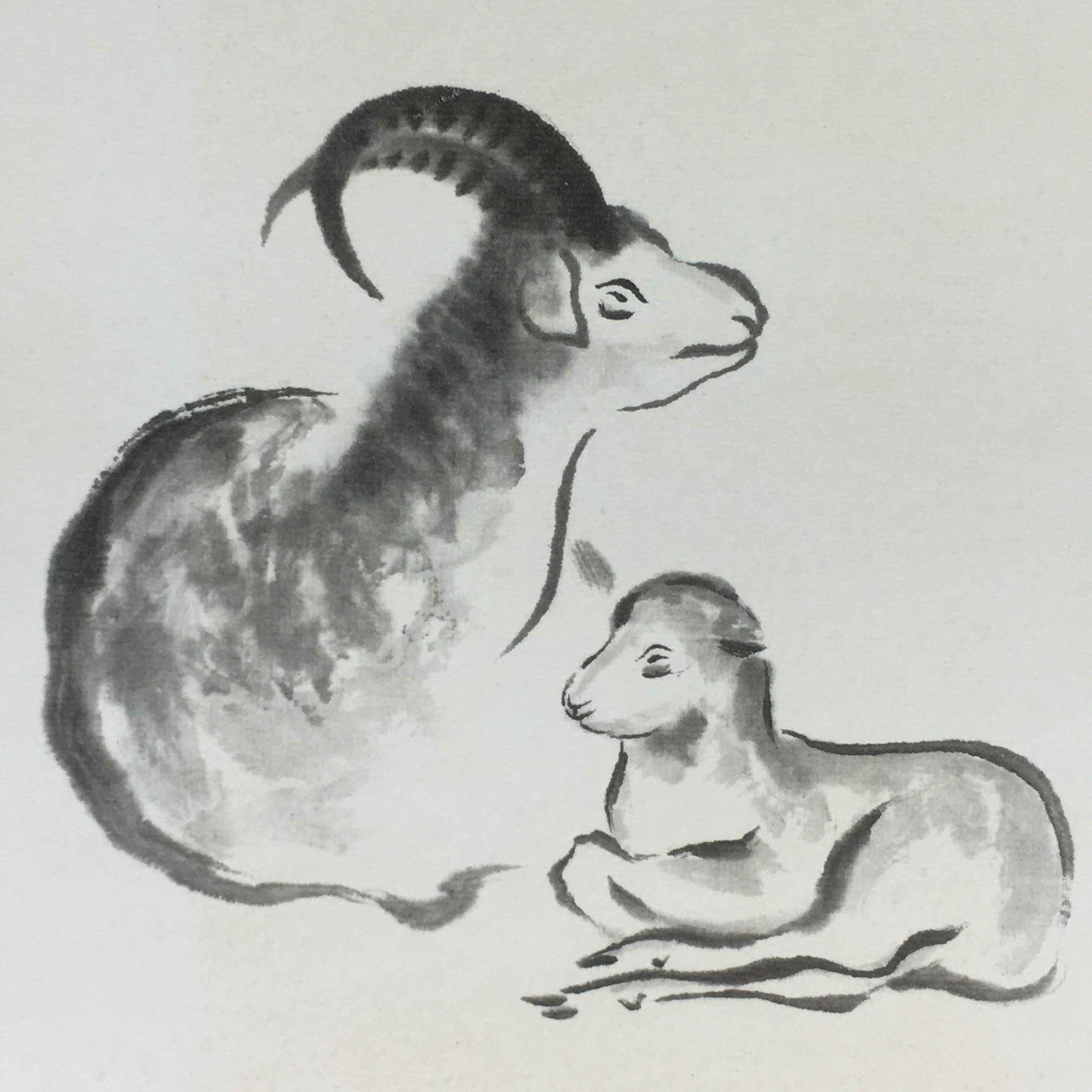 Japanese Art Board Vtg Shikishi Paper Printed Picture Black Goat A418