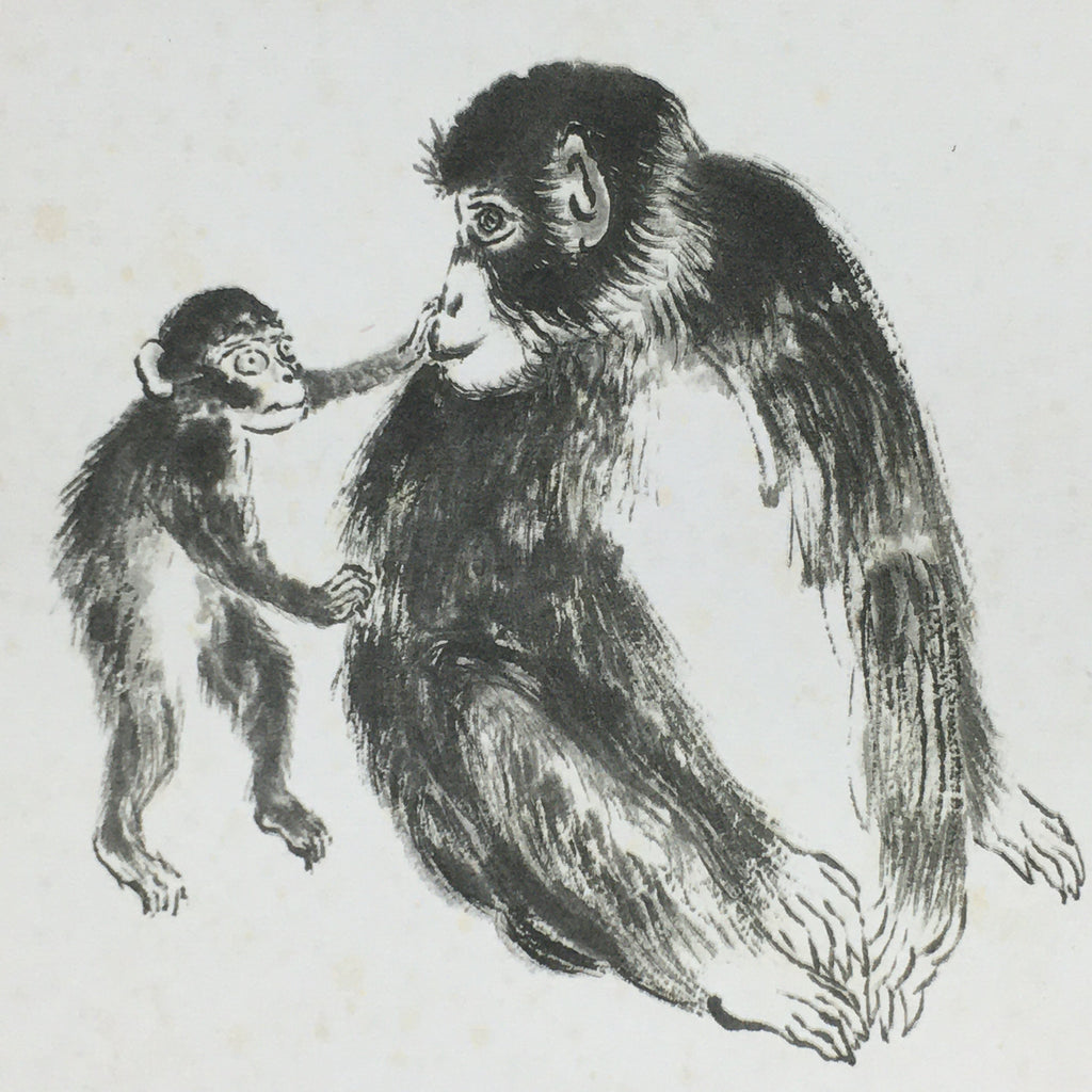 Japanese Art Board Vtg Shikishi Paper Printed Picture Black Monkey A420