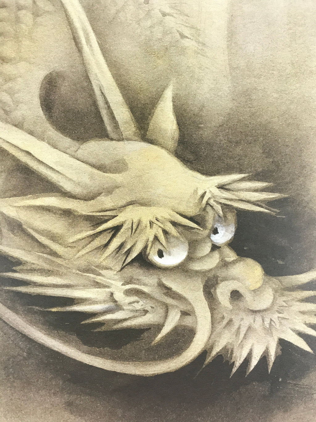 Japanese Art Board Vtg Shikishi Paper Printed Picture Dragon Black A467
