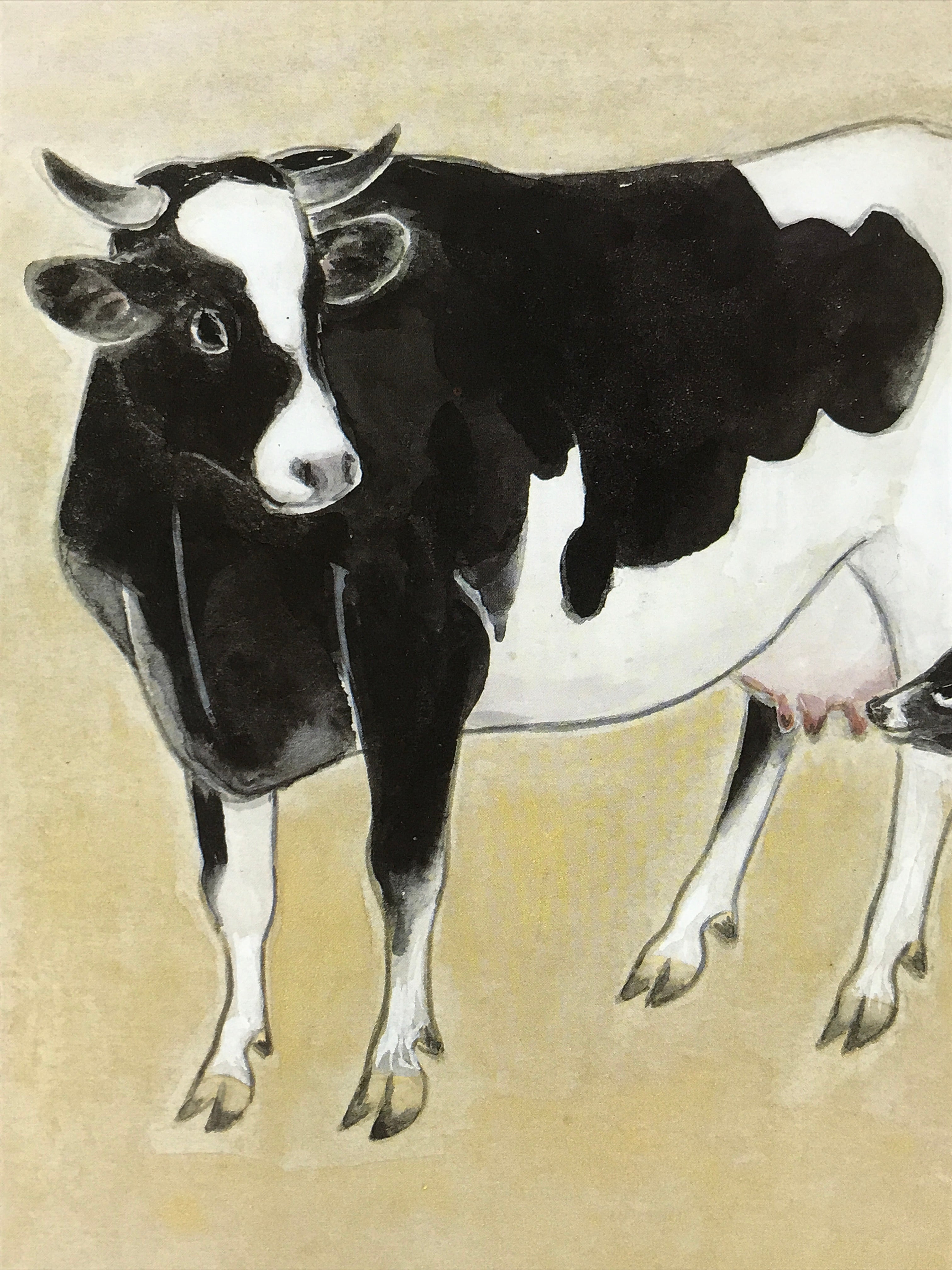 Japanese Art Board Vtg Shikishi Paper Printed Picture Mother And Child Cow A466