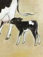Japanese Art Board Vtg Shikishi Paper Printed Picture Mother And Child Cow A466