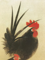 Japanese Art Board Vtg Shikishi Paper Printed Picture Pair Of Chickens A461