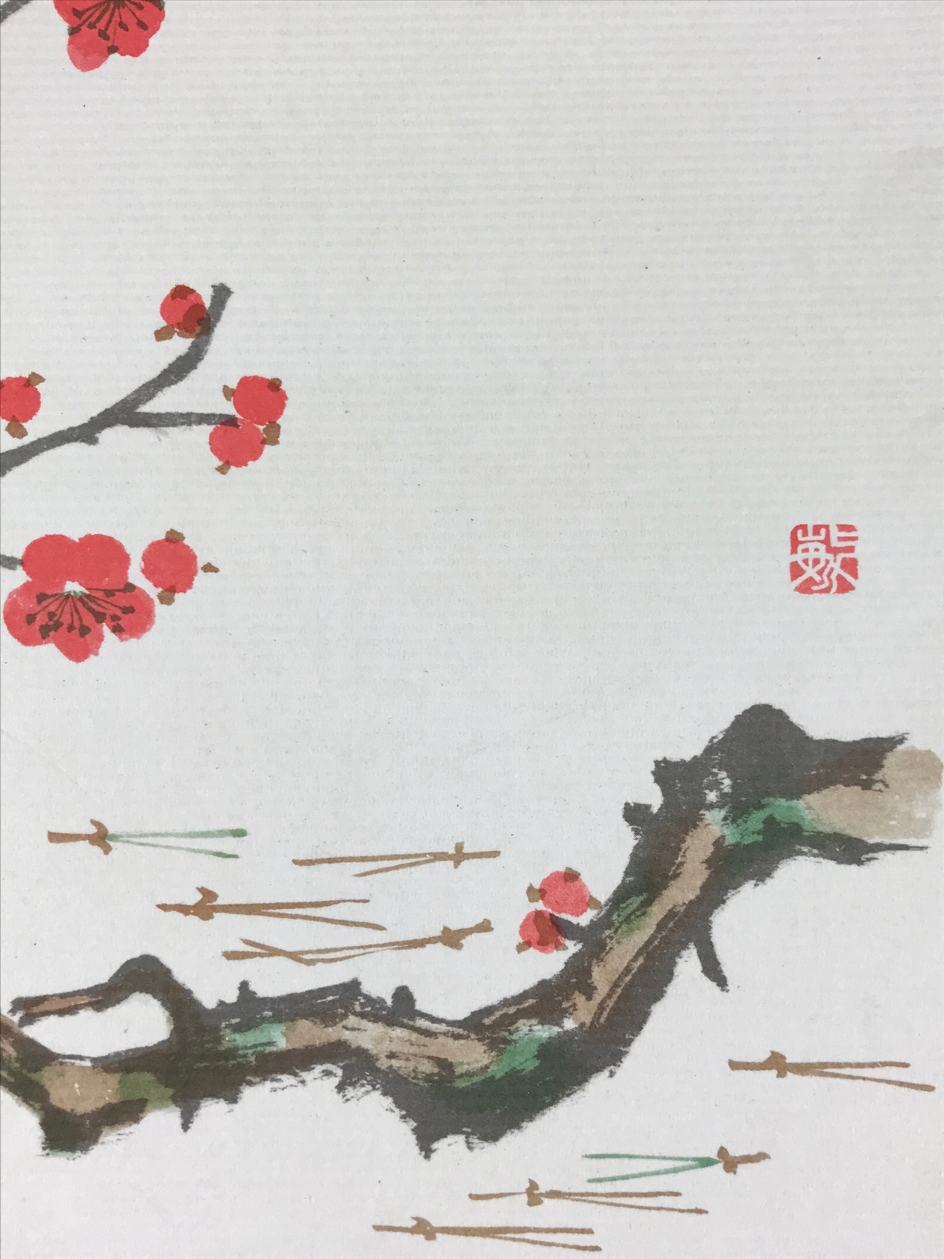 Japanese Art Board Vtg Shikishi Paper Printed Picture Plum Blossom A469