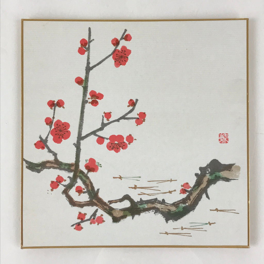 Japanese Art Board Vtg Shikishi Paper Printed Picture Plum Blossom A469