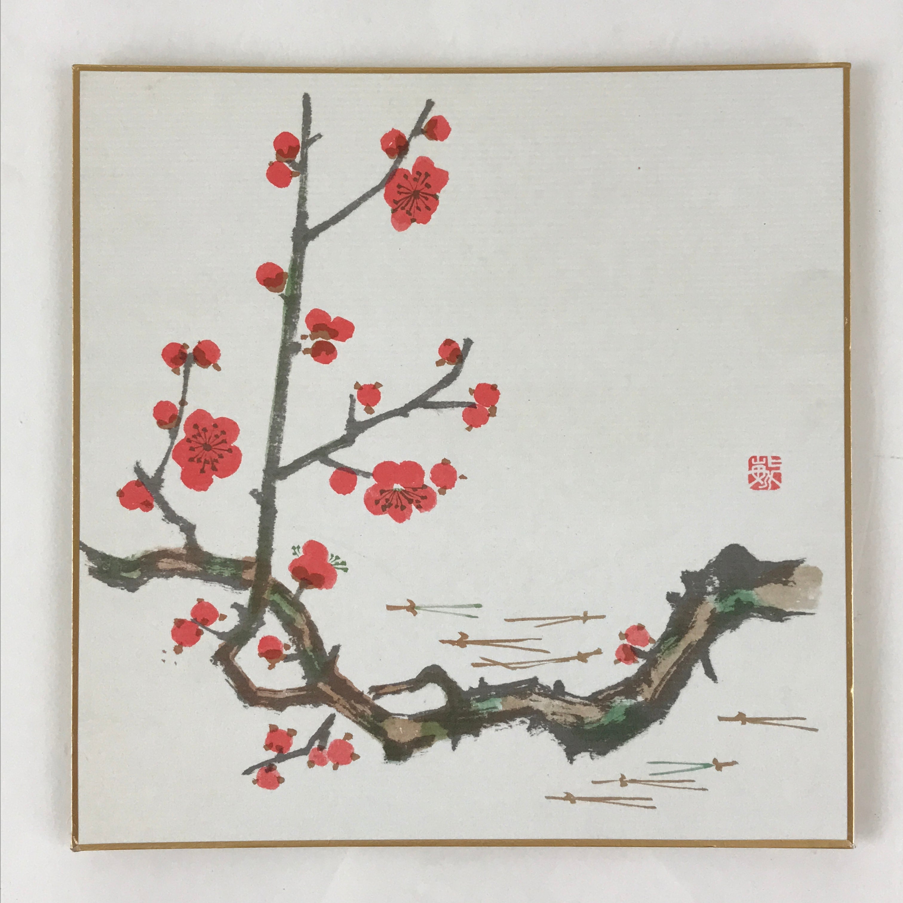 Japanese Art Board Vtg Shikishi Paper Printed Picture Plum Blossom A469