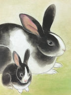 Japanese Art Board Vtg Shikishi Paper Printed Picture Rabbits A464