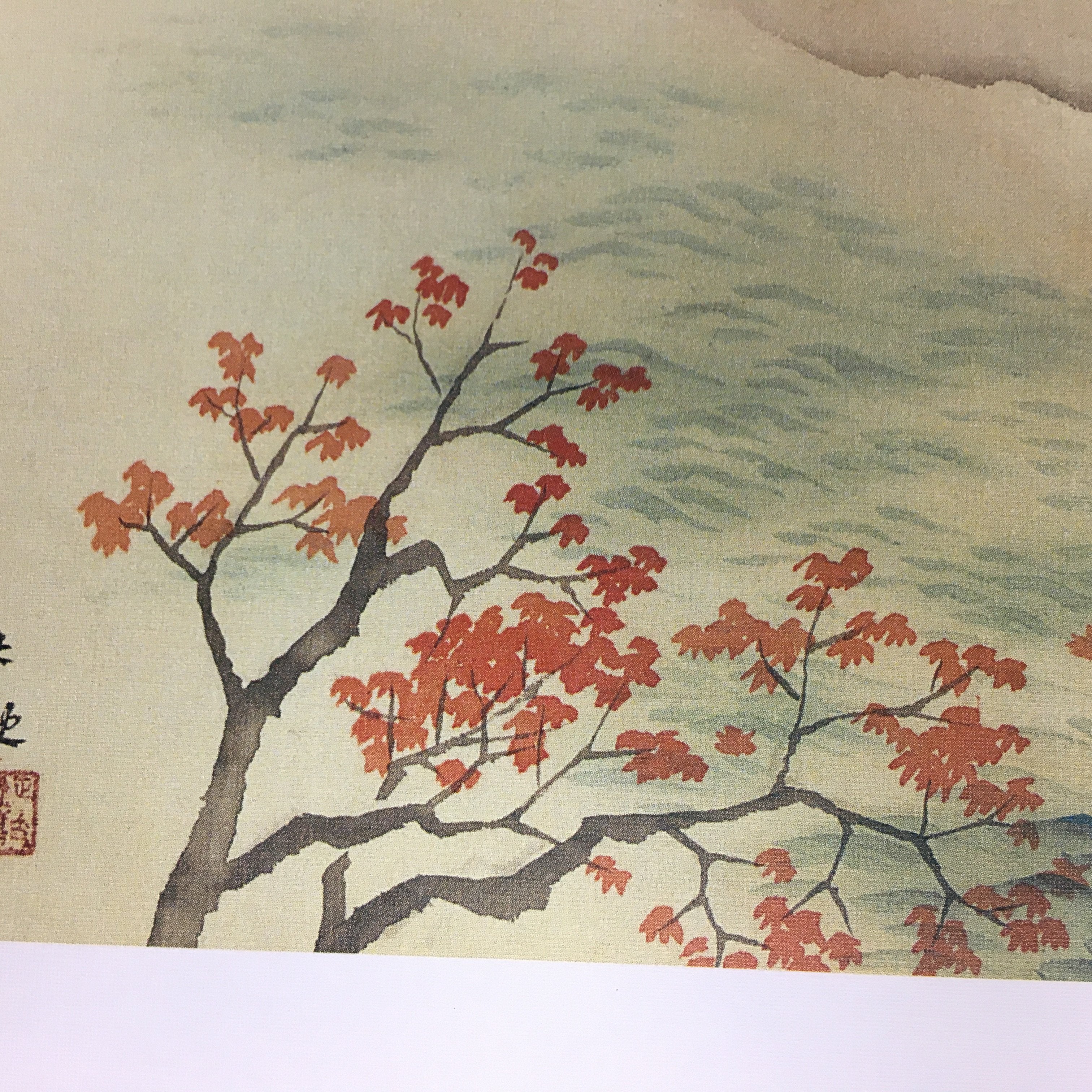 Japanese Art Board Vtg Shikishi Paper Printed Picture River Autumn Scenery A318