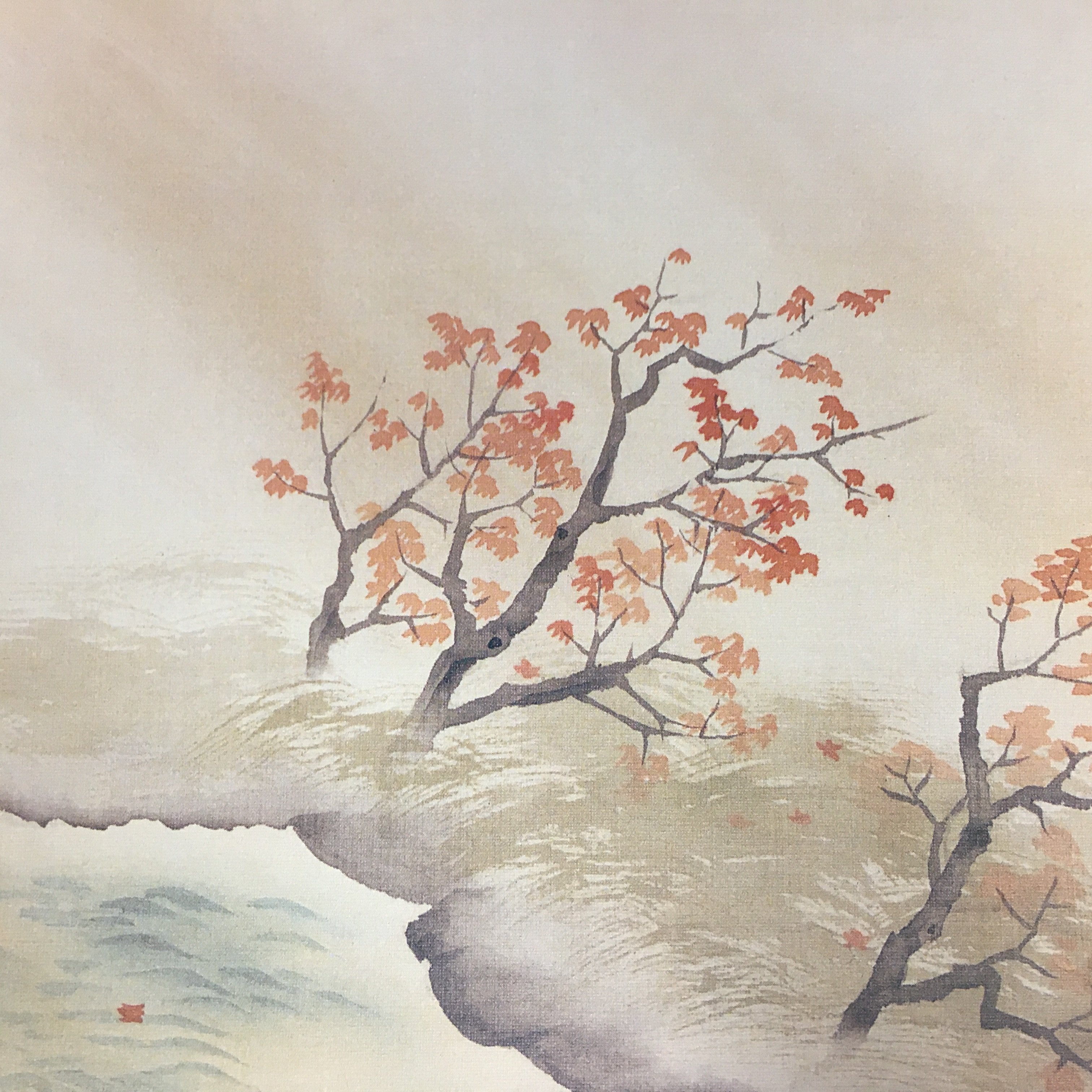 Japanese Art Board Vtg Shikishi Paper Printed Picture River Autumn Scenery A318