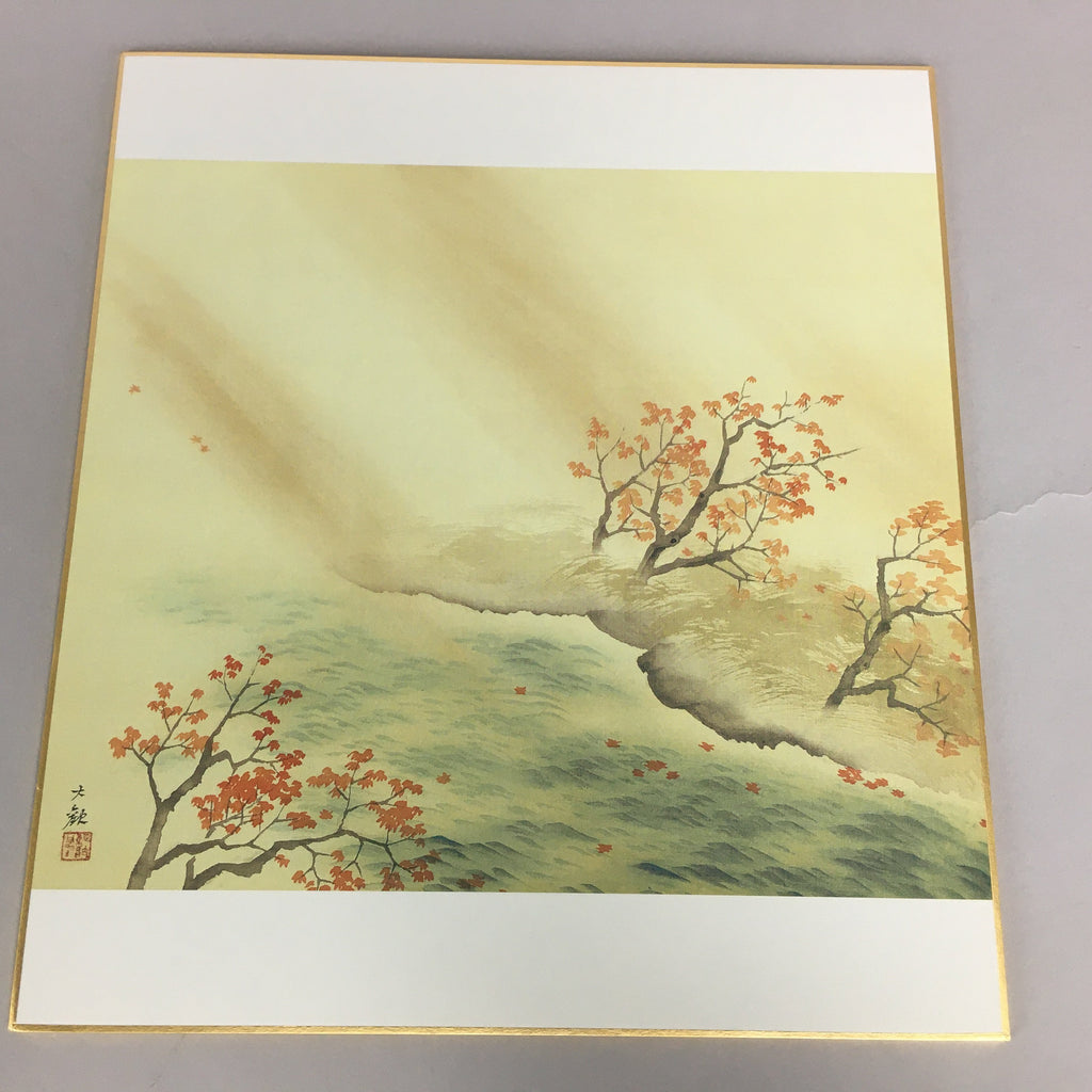 Japanese Art Board Vtg Shikishi Paper Printed Picture River Autumn Scenery A318