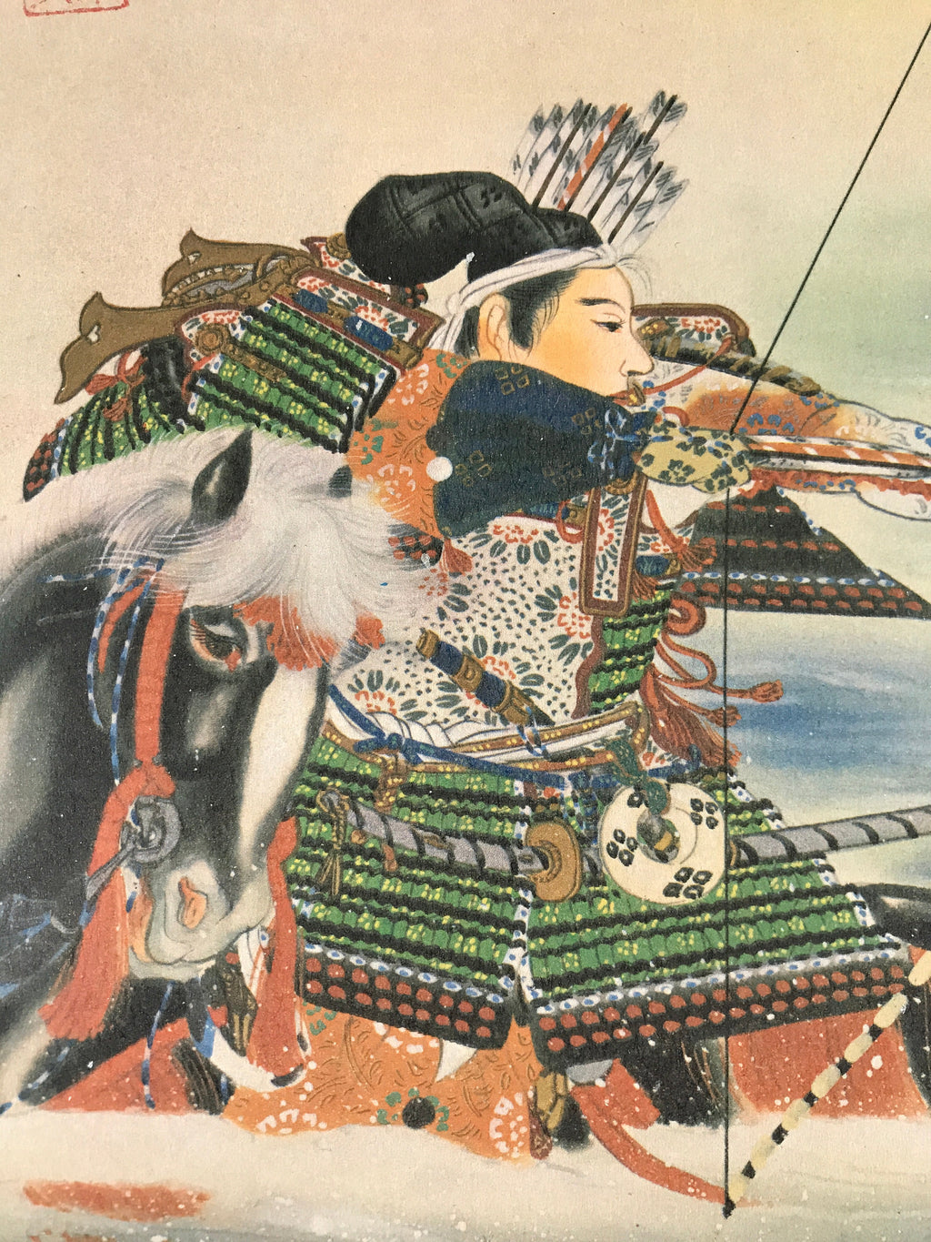 Japanese Art Board Vtg Shikishi Paper Printed Picture Samurai Bow And Arrow A437