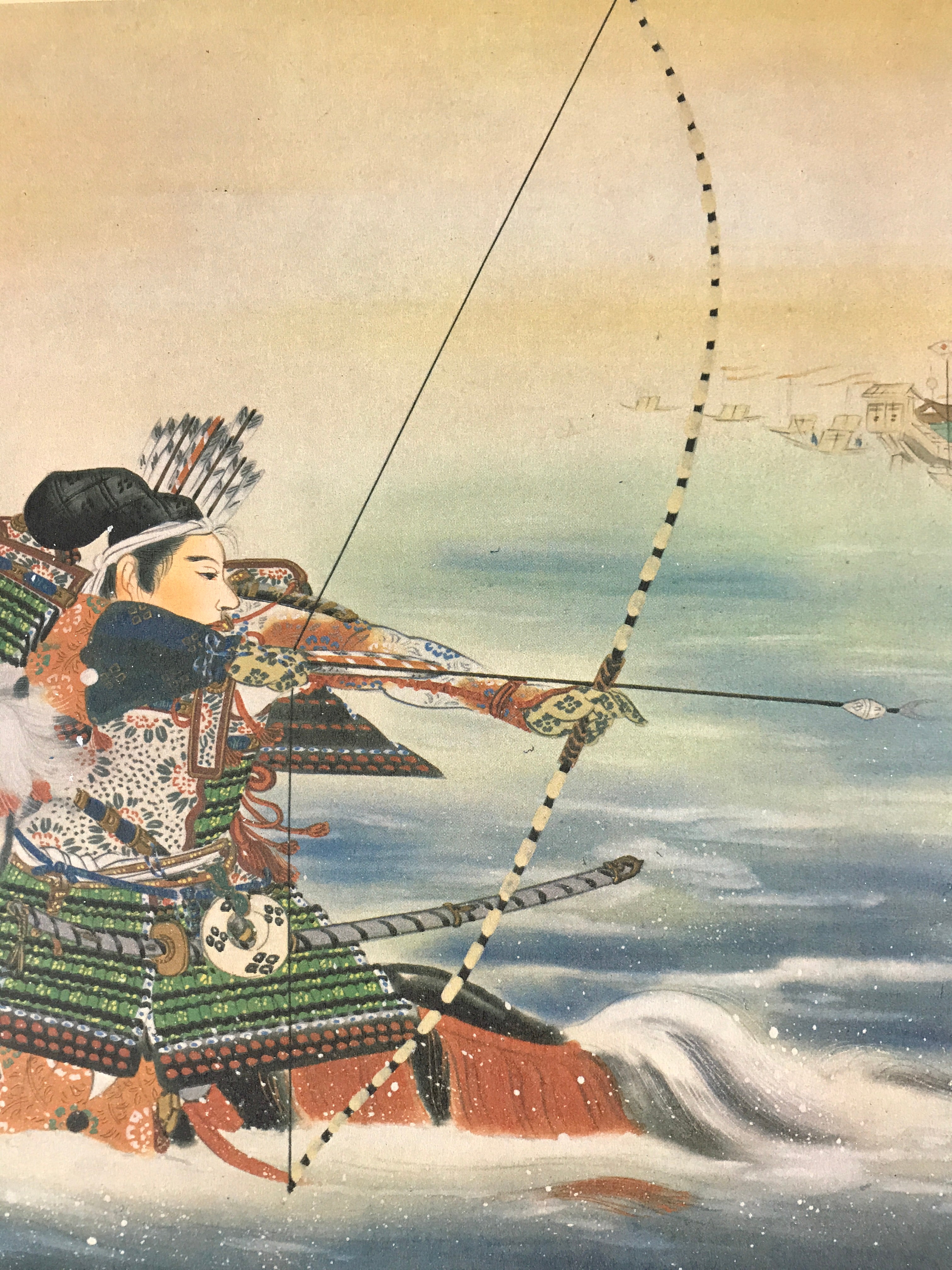 Japanese Art Board Vtg Shikishi Paper Printed Picture Samurai Bow And Arrow A437