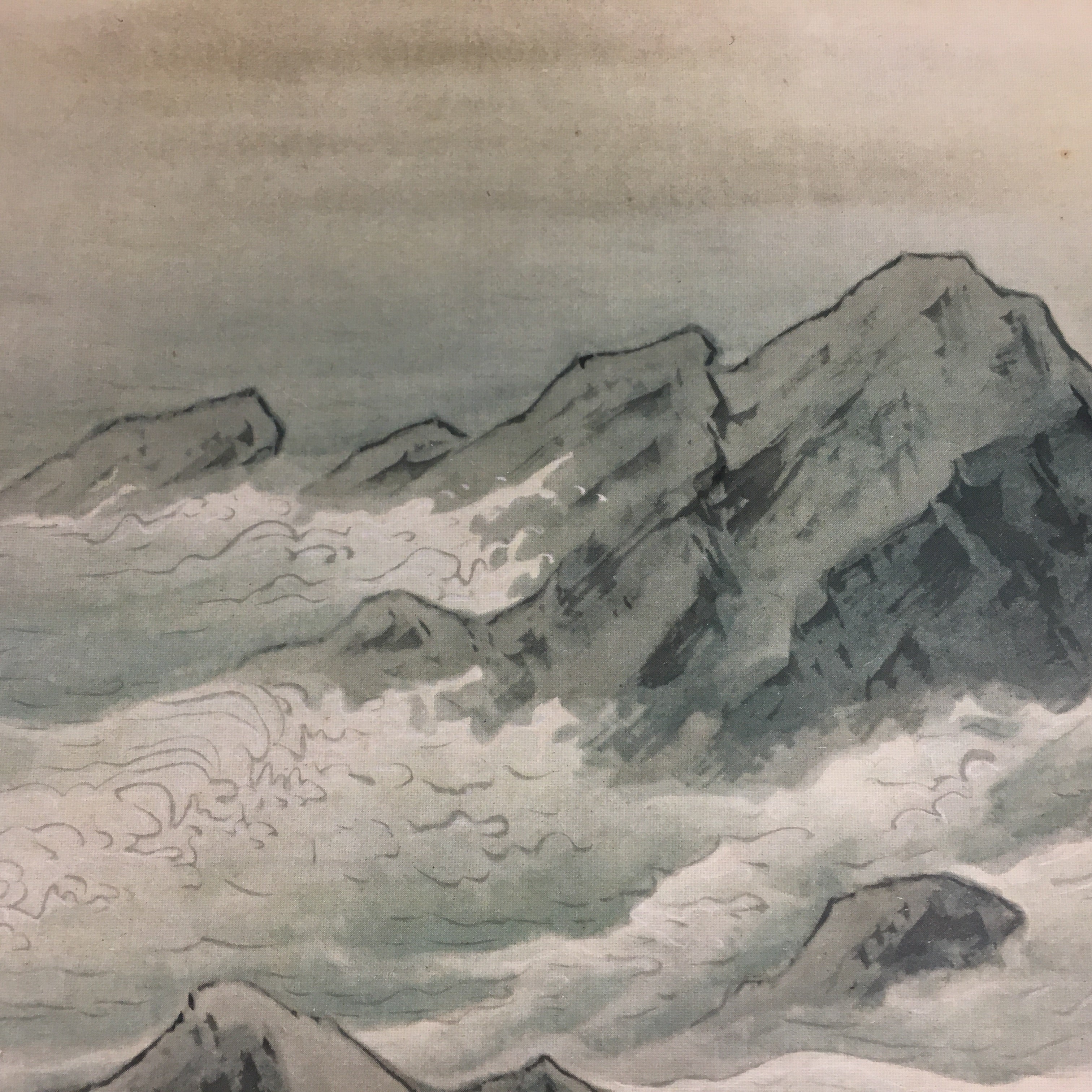 Japanese Art Board Vtg Shikishi Paper Printed Picture Sun Rough Waves A353