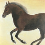 Japanese Art Board Vtg Shikishi Paper Printed Picture Sunset And Horse A468