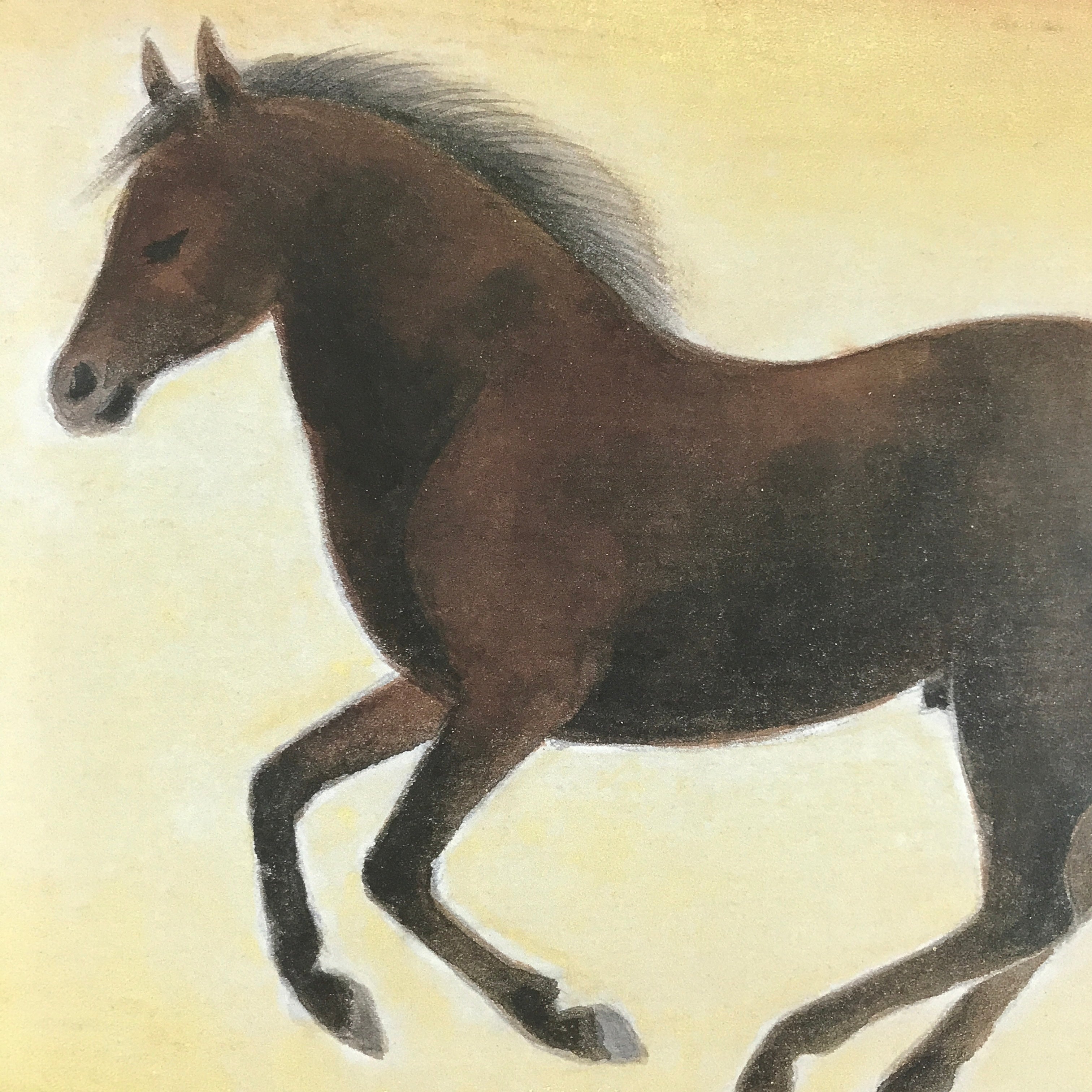 Japanese Art Board Vtg Shikishi Paper Printed Picture Sunset And Horse A468