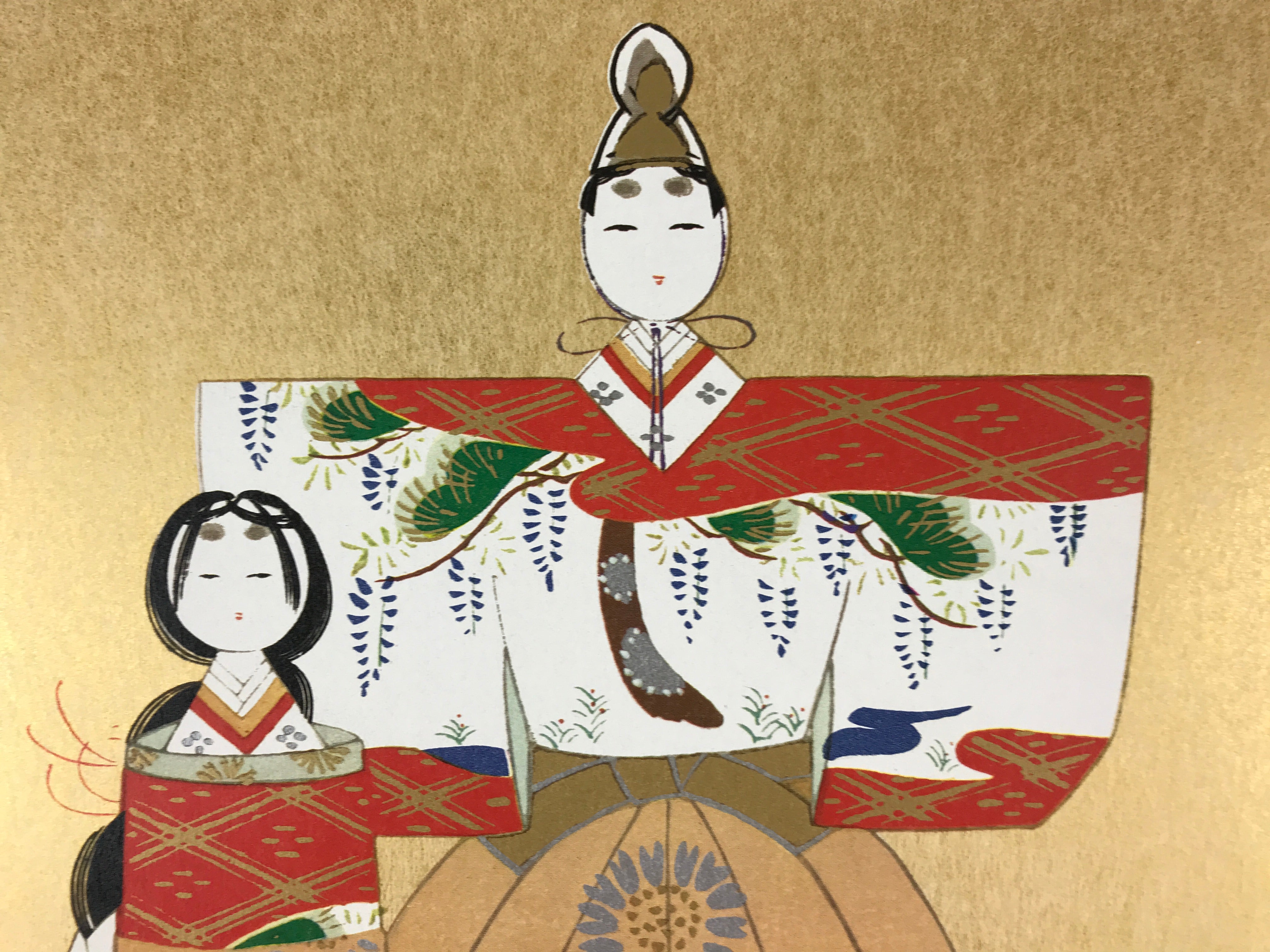 Japanese Art Board Vtg Shikishi Paper Printed Picture Tachi-Bina Hina doll A463