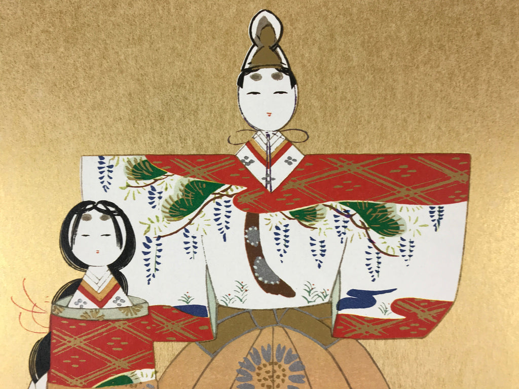 Japanese Art Board Vtg Shikishi Paper Printed Picture Tachi-Bina Hina doll A463