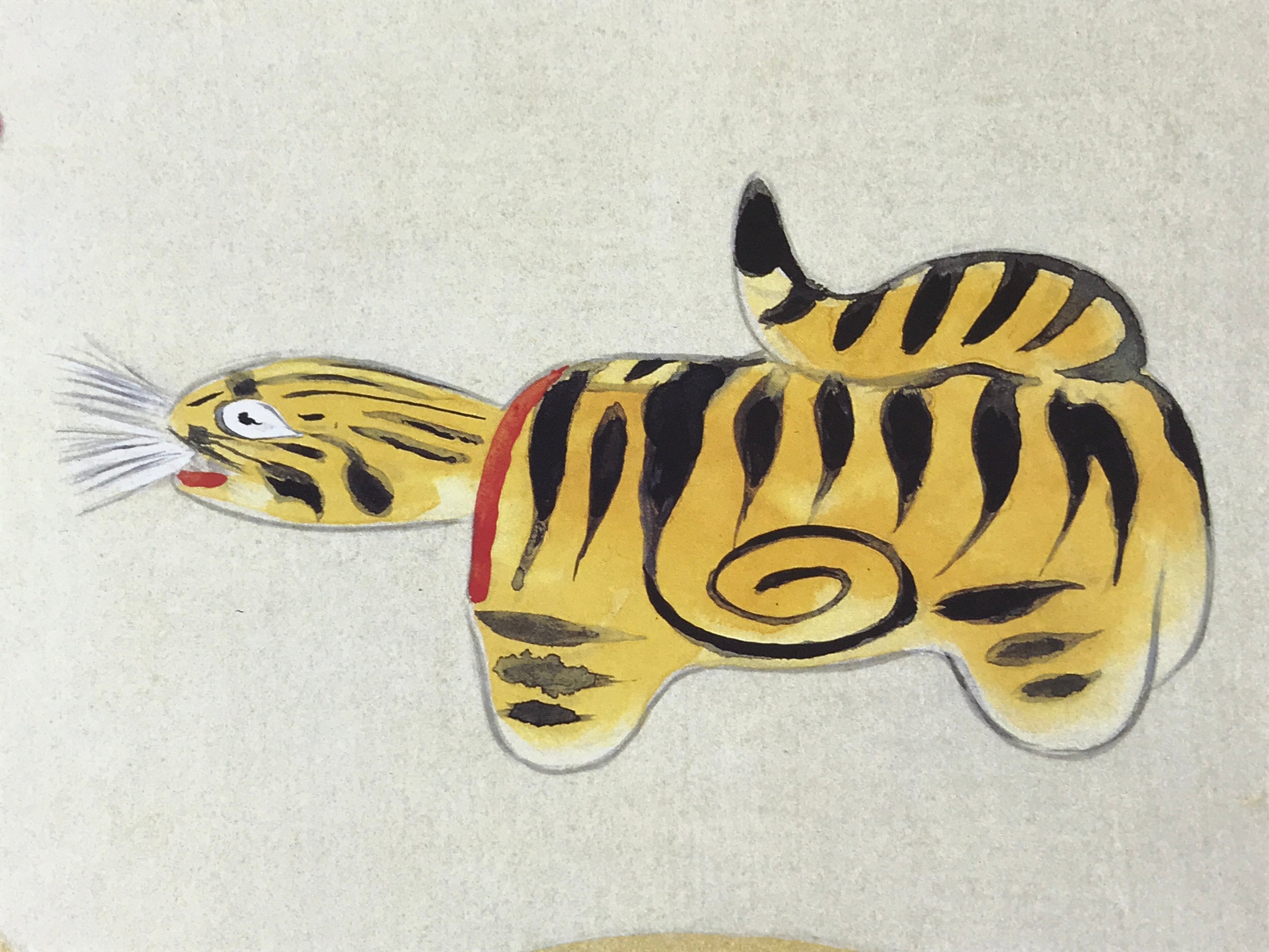 Japanese Art Board Vtg Shikishi Paper Printed Picture Tiger Plum Blossom A465