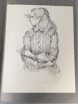 Japanese Art Print Sketching Drawing Woman Profile Dessins Vtg