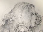 Japanese Art Print Sketching Drawing Woman Profile Dessins Vtg Pencil P278