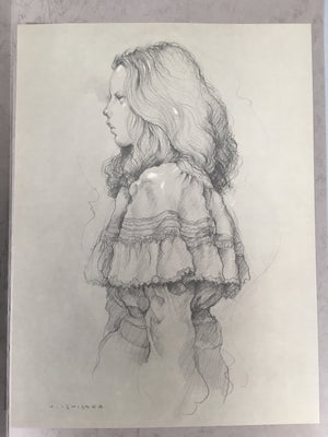 Japanese Art Print Sketching Drawing Woman Profile Dessins Vtg Pencil P281