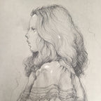Japanese Art Print Sketching Drawing Woman Profile Dessins Vtg Pencil P281